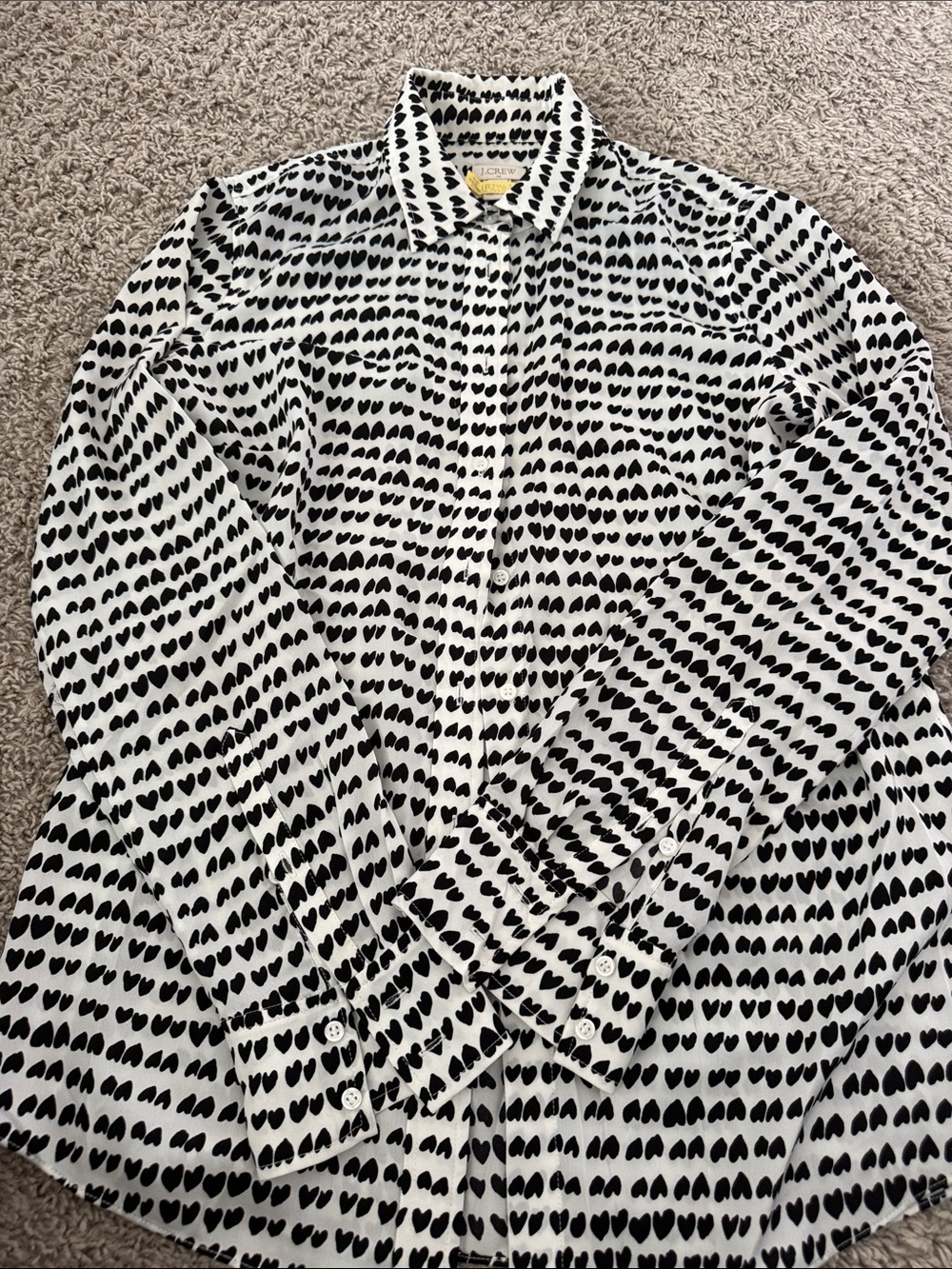 J. Crew Black & White Heart Print Button-Down Shirt